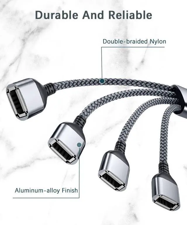 Alt view image 2 of 7 - Basesailor USB Splitter 1 In 4 Out 1FT,USB Y Cable,USB A Male to Four Female Extension Cord Adapter,4 Port Multi Multiport Extender Hub,Double Dual Data Power Charger Split For Car,Xbox,PS4,PS5,Laptop