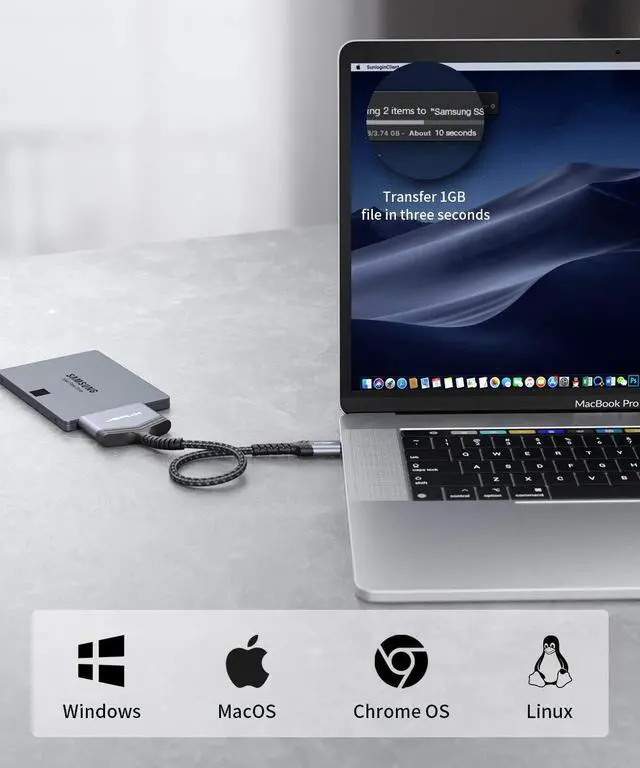 Alt view image 4 of 7 - JSAUX SATA to USB C Cable, USB-C 3.1 to 2.5 SATA III Hard Driver Adapter Aluminum Shell External Converter for SSD/HDD Data Transfer-Grey