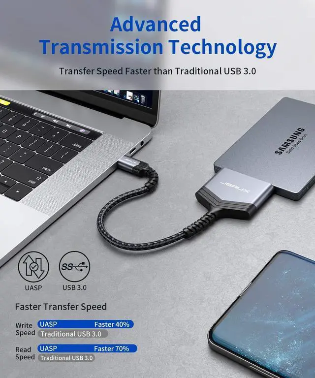 Alt view image 3 of 7 - JSAUX SATA to USB C Cable, USB-C 3.1 to 2.5 SATA III Hard Driver Adapter Aluminum Shell External Converter for SSD/HDD Data Transfer-Grey