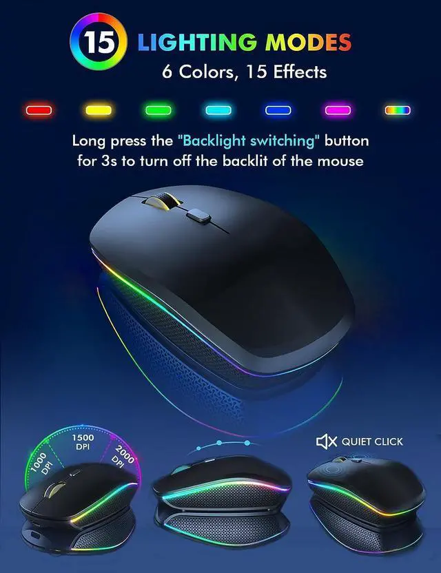 Alt view image 5 of 7 - Wireless Keyboard and Mouse Combo - RGB Backlit, Rechargeable & Light Up Letters, Full-Size, Ergonomic Tilt Angle, Sleep Mode, 2.4GHz Quiet Keyboard Mouse for Mac, Windows, Laptop, PC, Trueque (Black)