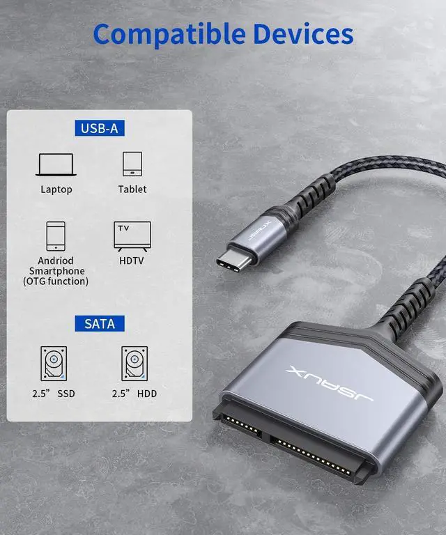 Alt view image 6 of 7 - JSAUX SATA to USB C Cable, USB-C 3.1 to 2.5 SATA III Hard Driver Adapter Aluminum Shell External Converter for SSD/HDD Data Transfer-Grey