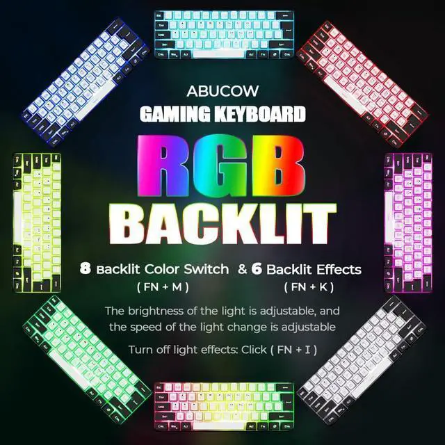 Alt view image 2 of 6 - abucow Gaming Keyboard Minimalist Portable Wired Ultra-Compact Mini Imitation 61 Keys RGB Backlit Keyboard (White-Black)