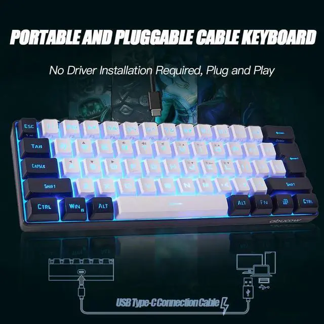 Alt view image 5 of 6 - abucow Gaming Keyboard Minimalist Portable Wired Ultra-Compact Mini Imitation 61 Keys RGB Backlit Keyboard (White-Black)