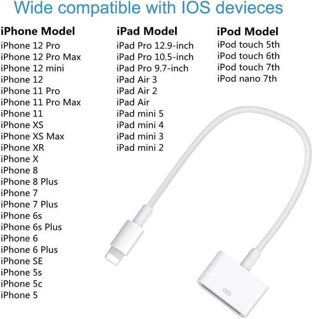 Alt view image 7 of 7 - Lightning to 30-Pin Adapter MFi Certified 8-Pin Male to 30-Pin Female Converter Charging Data Sync Cable Connector Compatible iPhone 12/11/X/8/7/6/5/iPad/iPod White (No Audio)