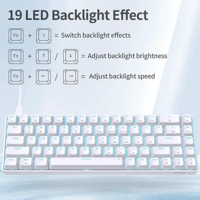 Alt view image 2 of 7 - 60 Percent Keyboard,Gaming Keyboard,LED Backlit Ultra-Compact 68 Keys Gaming Mechanical Keyboard with Separate Arrow/Control Keys, T68SE, Red Switch