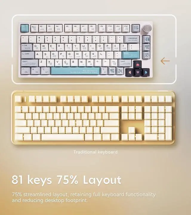 Alt view image 5 of 7 - GK GAMAKAY TK75 75% Mute Mechanical Keyboard with Knob Control, Hot Swap RGB Bluetooth 5.0/2.4GHz Wireless/USB-C Wired PBT Cherry Profile Keycaps Silent Gaming Keyboard (GamaKay Pegasus Switch)