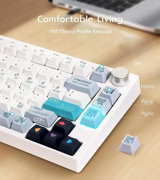 Alt view image 6 of 7 - GK GAMAKAY TK75 75% Mute Mechanical Keyboard with Knob Control, Hot Swap RGB Bluetooth 5.0/2.4GHz Wireless/USB-C Wired PBT Cherry Profile Keycaps Silent Gaming Keyboard (GamaKay Pegasus Switch)