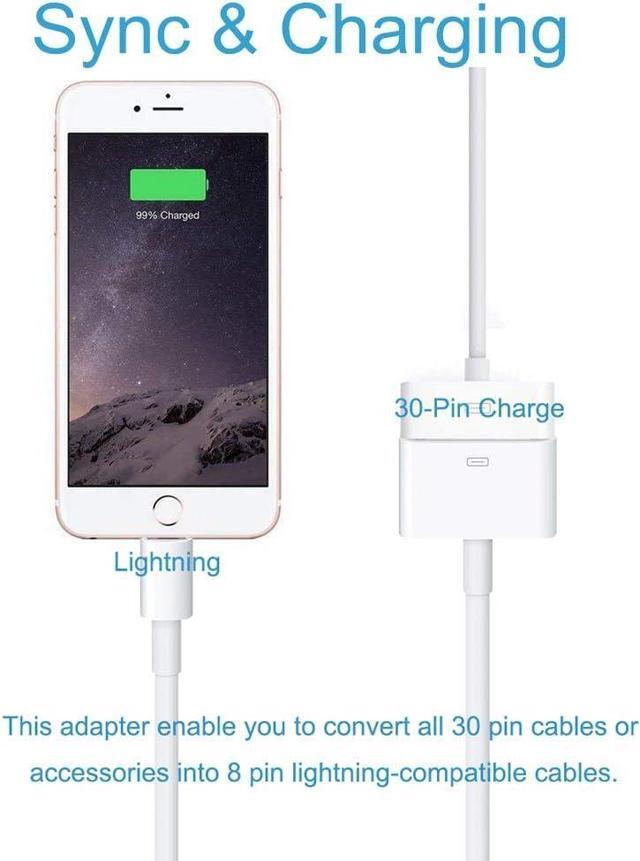 Alt view image 5 of 7 - Lightning to 30-Pin Adapter MFi Certified 8-Pin Male to 30-Pin Female Converter Charging Data Sync Cable Connector Compatible iPhone 12/11/X/8/7/6/5/iPad/iPod White (No Audio)
