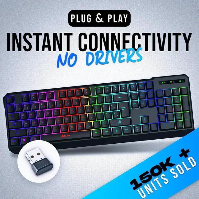 Alt view image 2 of 7 - KLIM Chroma Wireless Gaming Keyboard RGB - Backlit Wireless Keyboard - Long-Lasting Rechargeable Battery - Quiet Water Resistant Ergonomic Keyboard - Teclado Gamer - PC PS5 PS4 Xbox One Mac - Black
