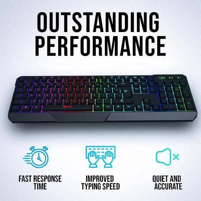 Alt view image 4 of 7 - KLIM Chroma Wireless Gaming Keyboard RGB - Backlit Wireless Keyboard - Long-Lasting Rechargeable Battery - Quiet Water Resistant Ergonomic Keyboard - Teclado Gamer - PC PS5 PS4 Xbox One Mac - Black