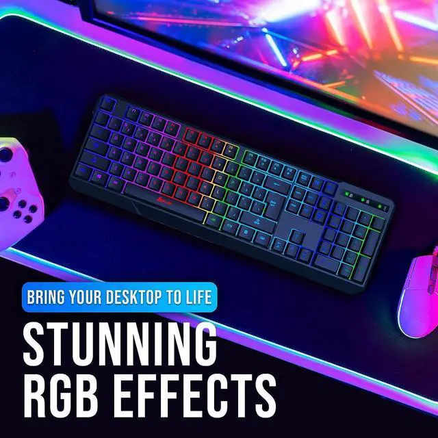 Alt view image 6 of 7 - KLIM Chroma Wireless Keyboard RGB Backlit Gaming, Rechargeable Battery, PC Keyboard, Durable & Water-Resistant, Compatible with PS4, PS5 & Mac - Black