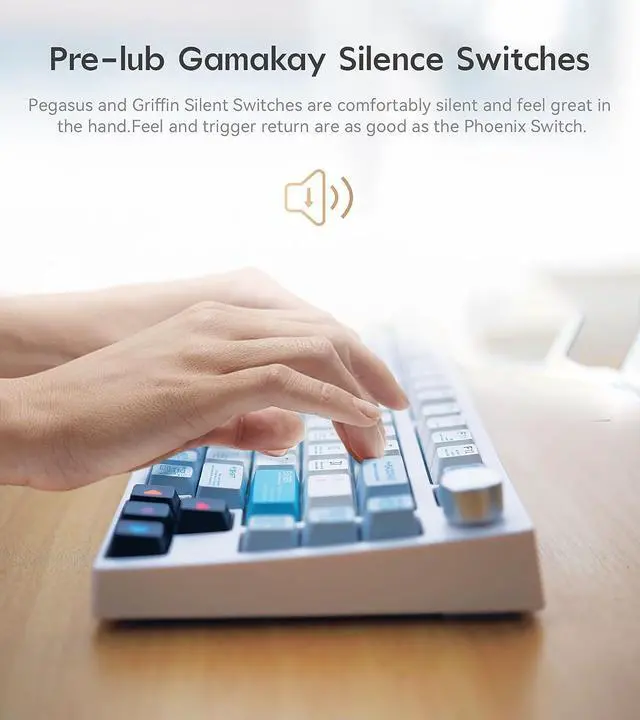 Alt view image 4 of 7 - GK GAMAKAY TK75 75% Mute Mechanical Keyboard with Knob Control, Hot Swap RGB Bluetooth 5.0/2.4GHz Wireless/USB-C Wired PBT Cherry Profile Keycaps Silent Gaming Keyboard (GamaKay Pegasus Switch)