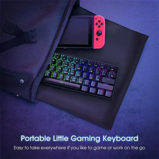 Alt view image 5 of 7 - Portable 60% Mechanical Gaming Keyboard,60 Percent Wired Gamer Keyboard with Blue Switches,LED Customization Backlit,61 Keys Ultra-Compact Mini Office Keyboard for PC/Mac/Xbox,Easy to Carry On Trip