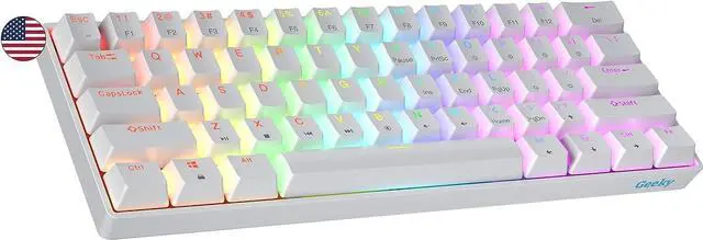 Main image of Geeky GK61 60% | Hot Swappable Mechanical Gaming Keyboard | 61 Keys Multi Color RGB LED Backlit for PC/Mac Gamer | ANSI US American Layout (White, Mechanical Speed Silver)