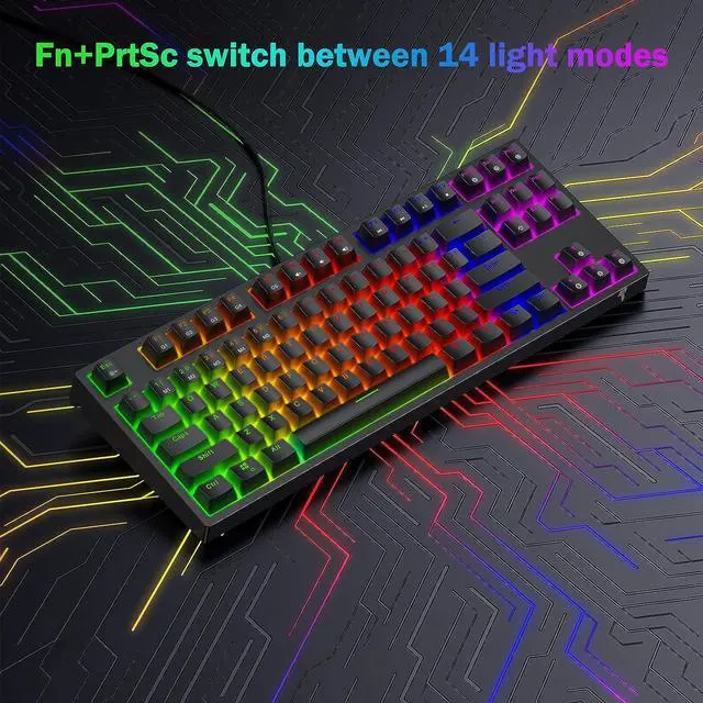 Alt view image 2 of 7 - Gaming Keyboard Mechanical Wired LED Keyboard 5 Macro Keys 87 Keys Compact Teclado Mecanico TKL Gamer Keyboard with Red Switch for PC Computer Laptop Xbox PS4 PS5