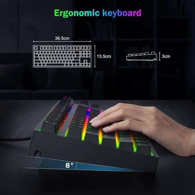 Alt view image 4 of 7 - Gaming Keyboard Mechanical Wired LED Keyboard 5 Macro Keys 87 Keys Compact Teclado Mecanico TKL Gamer Keyboard with Red Switch for PC Computer Laptop Xbox PS4 PS5