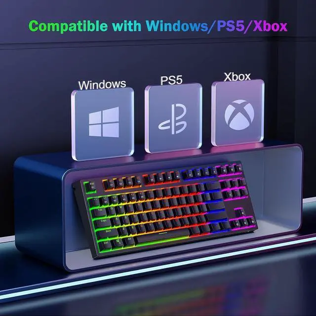 Alt view image 5 of 7 - Gaming Keyboard Mechanical Wired LED Keyboard 5 Macro Keys 87 Keys Compact Teclado Mecanico TKL Gamer Keyboard with Red Switch for PC Computer Laptop Xbox PS4 PS5