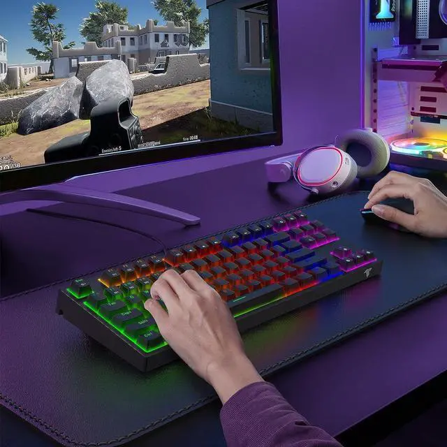 Alt view image 6 of 7 - Gaming Keyboard Mechanical Wired LED Keyboard 5 Macro Keys 87 Keys Compact Teclado Mecanico TKL Gamer Keyboard with Red Switch for PC Computer Laptop Xbox PS4 PS5