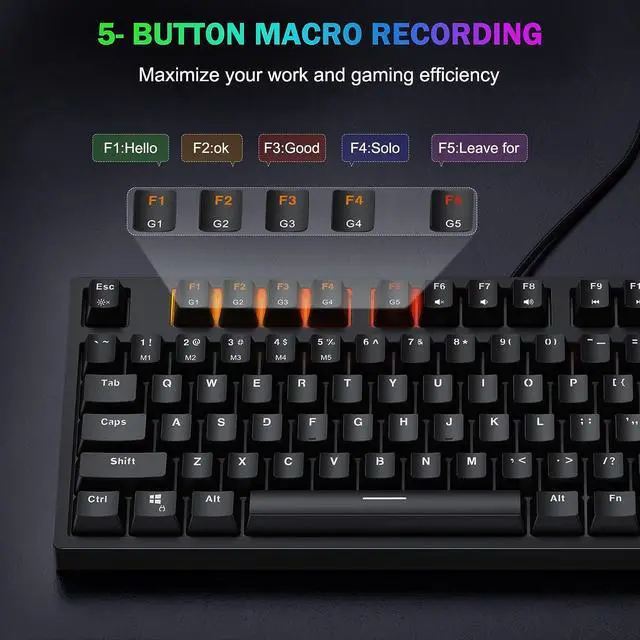 Alt view image 7 of 7 - Gaming Keyboard Mechanical Wired LED Keyboard 5 Macro Keys 87 Keys Compact Teclado Mecanico TKL Gamer Keyboard with Red Switch for PC Computer Laptop Xbox PS4 PS5