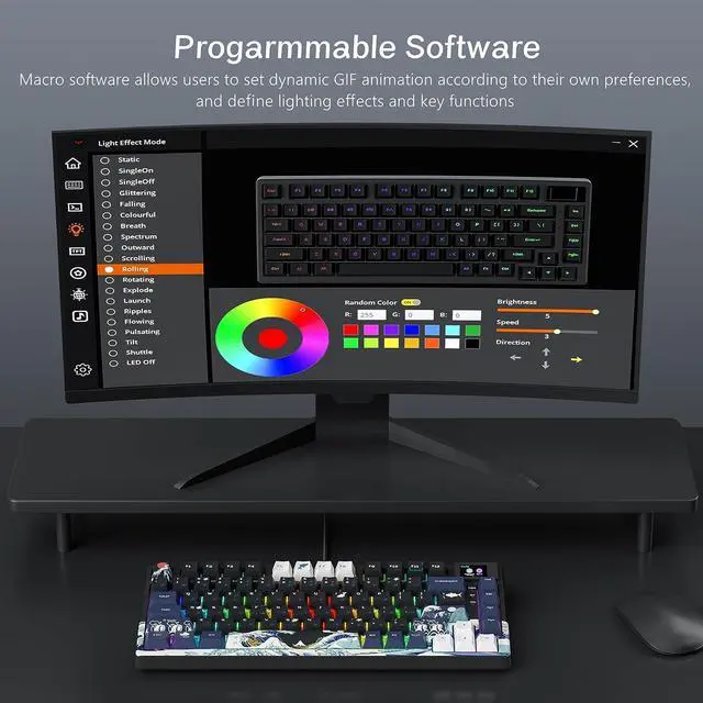 Alt view image 5 of 6 - S-K80 75% Keyboard with Color Multimedia Display Mechanical Gaming Keyboard, Wired Hot Swappable Gasket Mount RGB Custom Key Board, Pre-lubed Stabilizer for Mac/Win, Black Kanagawa