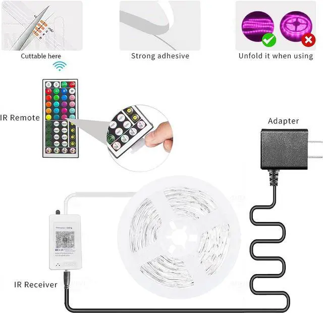 Alt view image 6 of 6 - 100ft Led Strip Lights RGB Music Sync Color Changing Bluetooth Led Lights with Smart App Control Remote Led Lights for Bedroom Room Lighting Flexible Home Décor