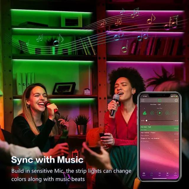 Alt view image 4 of 7 - LED Strip Lights 50ft Led Lights for Bedroom Music Sync RGB Color Changing Led Lights Strip with Smart APP Lights for Bedroom Room Decor