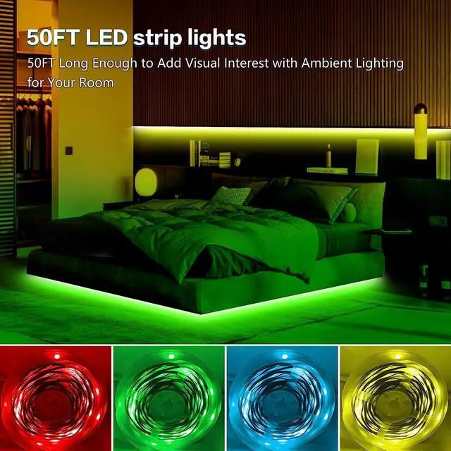 Alt view image 6 of 7 - LED Strip Lights 50ft Led Lights for Bedroom Music Sync RGB Color Changing Led Lights Strip with Smart APP Lights for Bedroom Room Decor