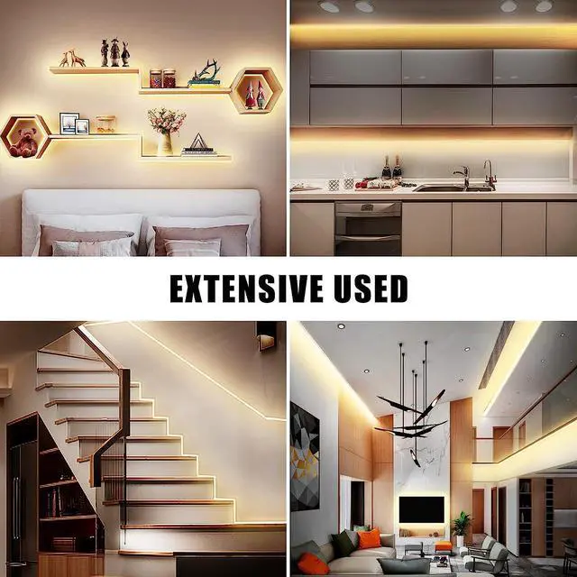 Alt view image 7 of 7 - White COB Led Strip Lights Max with RF Remote 16.4ft 3000K Dimmable Ultra Bright Warm White COB Light Strip Adhesive Indoor COB Led Lights for Living Room Shelf Cabinet