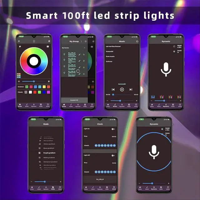 Alt view image 3 of 6 - 100Ft Smart LED Strip Lights Dimmable Color Changing by APP and 40Key Controller Indoor led Strip Lights Sync to Music led Lights for Bedroom