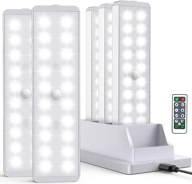Main image of LED Closet Light with Charging Station 5 Pcs Dimmer Rechargeable Motion Sensor Under Cabinet Lighting with Remote Control Wireless Stick-Anywhere Night Safe Light Bar for Wardrobe Kitchen