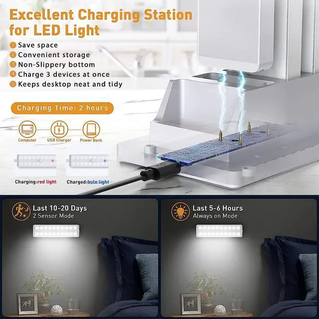 Alt view image 2 of 6 - LED Closet Light with Charging Station 5 Pcs Dimmer Rechargeable Motion Sensor Under Cabinet Lighting with Remote Control Wireless Stick-Anywhere Night Safe Light Bar for Wardrobe Kitchen