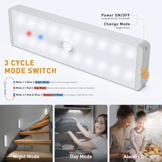 Alt view image 4 of 6 - LED Closet Light with Charging Station 5 Pcs Dimmer Rechargeable Motion Sensor Under Cabinet Lighting with Remote Control Wireless Stick-Anywhere Night Safe Light Bar for Wardrobe Kitchen