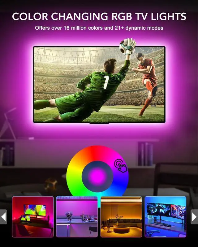 Alt view image 3 of 7 - LED Lights for TV 9.84ft RGB Strip Lights for TV Behind 45-60in TV Bluetooth APP Remote Control Music Sync TV Backlight for Bedroom Gaming Room