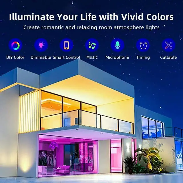 Alt view image 7 of 7 - Led Strip Lights Battery Powered 32ft USB Led Light Strip with Music Sync App Control Remote RGB Color Changing Battery Operated LED Lights for Bedroom TV Home and DIY Decoration