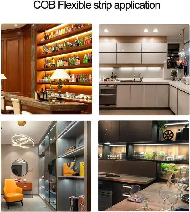 Alt view image 4 of 5 - COB LED Strip Lights Blue DC12V 16.4ft/5M 320leds/M CRI90 Bright Flexible LED Tape 8mm for Indoor Home Cabinet Bedroom Kitchen Stage Backlight DIY Lighting (Without Power Supply) (Blue)