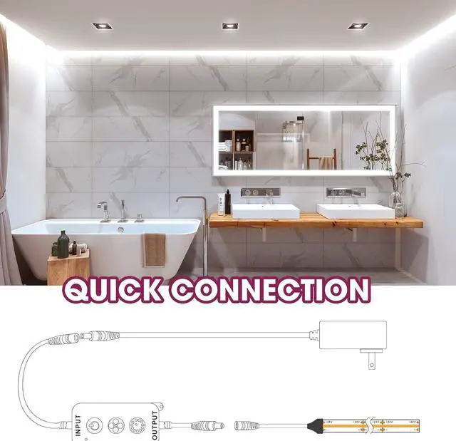 Alt view image 6 of 7 - LED Strip Light Cool White 5000K 16.4ft 24V DC COB Dimmable Tape Lights with RF Controller Premium High Density Power Adapter 1600LEDs Suitable for Bedroom Kitchen Cabinets Indoor Use