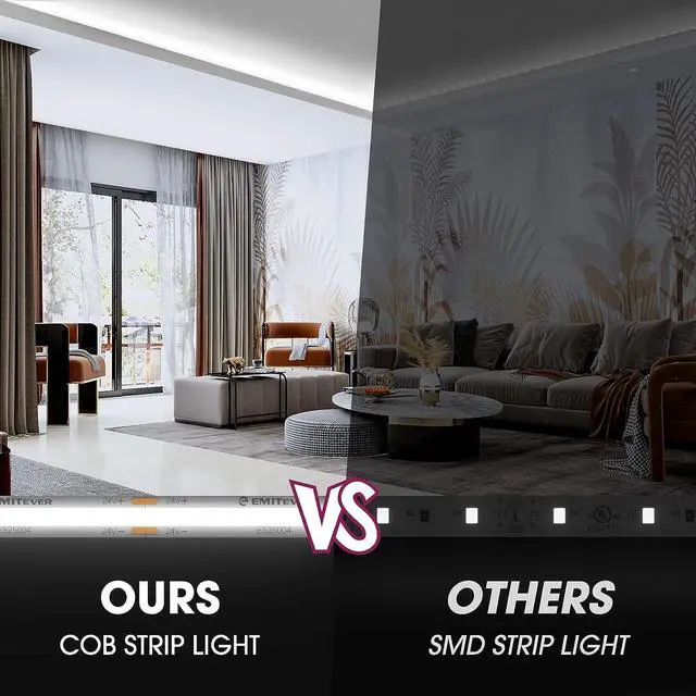 Alt view image 2 of 7 - LED Strip Light Cool White 5000K 16.4ft 24V DC COB Dimmable Tape Lights with RF Controller Premium High Density Power Adapter 1600LEDs Suitable for Bedroom Kitchen Cabinets Indoor Use