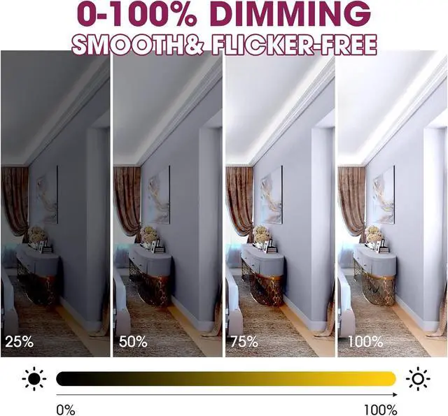 Alt view image 3 of 7 - LED Strip Light Cool White 5000K 16.4ft 24V DC COB Dimmable Tape Lights with RF Controller Premium High Density Power Adapter 1600LEDs Suitable for Bedroom Kitchen Cabinets Indoor Use