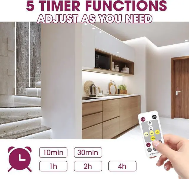 Alt view image 4 of 7 - LED Strip Light Cool White 5000K 16.4ft 24V DC COB Dimmable Tape Lights with RF Controller Premium High Density Power Adapter 1600LEDs Suitable for Bedroom Kitchen Cabinets Indoor Use