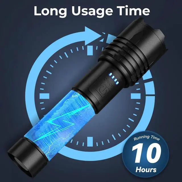 Alt view image 3 of 7 - Alicegirl Rechargeable 99000 High Lumens LED Flashlights, Super Bright Flashlight with 3 Modes, IPX6 Waterproof, Powerful Handheld Flash Light for Home Camping Emergency (Black)