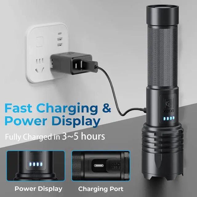 Alt view image 5 of 7 - Alicegirl Rechargeable 99000 High Lumens LED Flashlights, Super Bright Flashlight with 3 Modes, IPX6 Waterproof, Powerful Handheld Flash Light for Home Camping Emergency (Black)