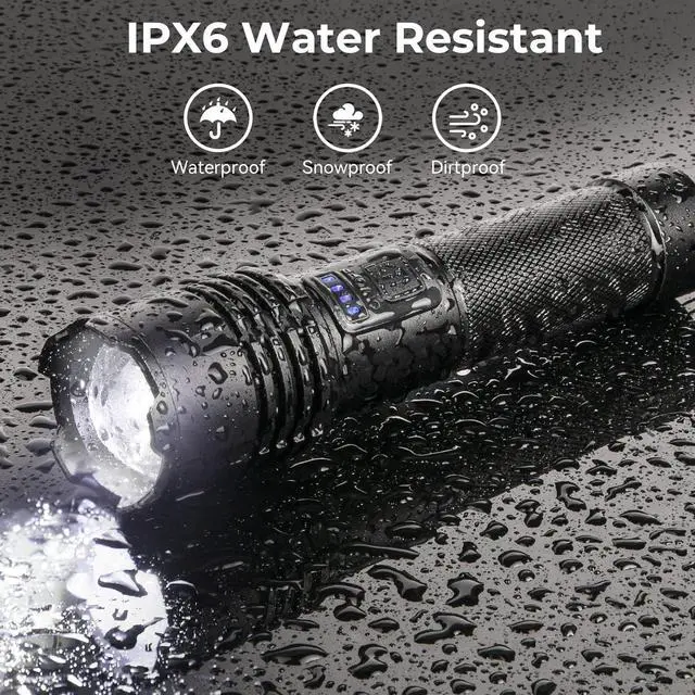 Alt view image 7 of 7 - Alicegirl Rechargeable 99000 High Lumens LED Flashlights, Super Bright Flashlight with 3 Modes, IPX6 Waterproof, Powerful Handheld Flash Light for Home Camping Emergency (Black)
