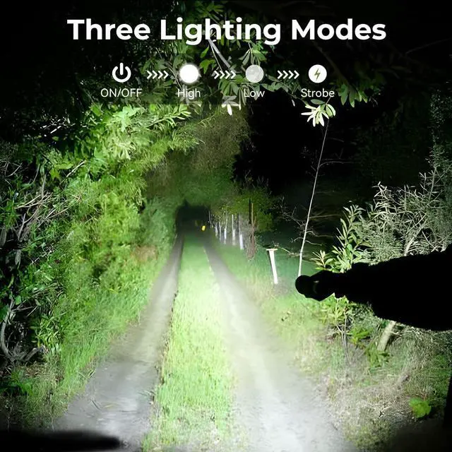 Alt view image 6 of 7 - Alicegirl Rechargeable 99000 High Lumens LED Flashlights, Super Bright Flashlight with 3 Modes, IPX6 Waterproof, Powerful Handheld Flash Light for Home Camping Emergency (Black)