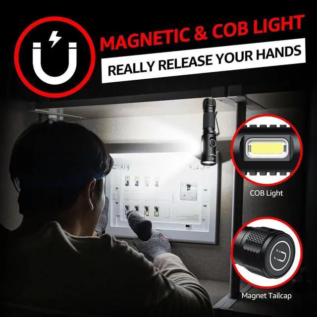 Alt view image 5 of 7 - Flashlight Magnetic LED Flashlight Super Bright Tactical Flashlight Cob workLight 6 Modes Max 700 Lumens A5 Flashlight for Outdoor Camping EmergencyNot Including Batteries Gift
