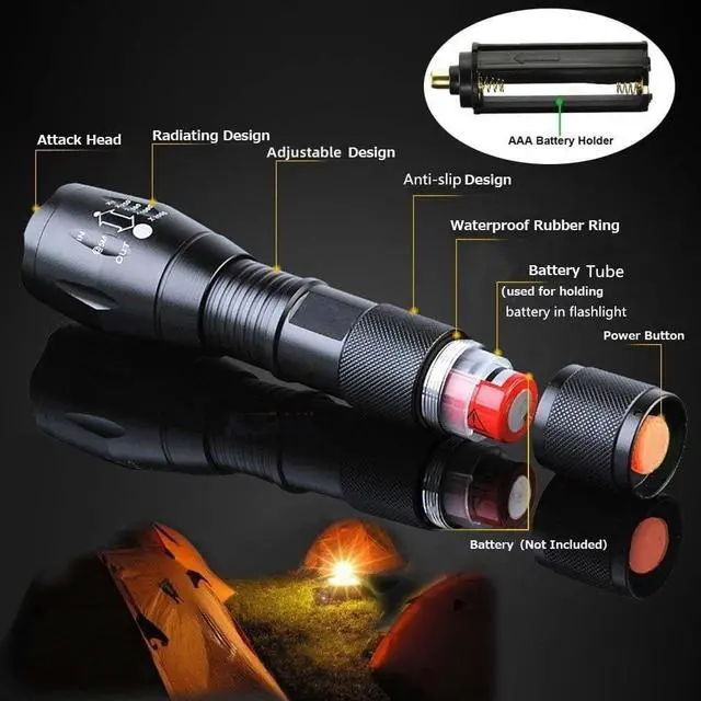 Alt view image 3 of 7 - 2 Pack Tactical Flashlights Torch Military Grade 5 Modes 3000 High Lumens Led Waterproof Handheld Flashlight for Camping Biking Hiking Outdoor Home Emergency