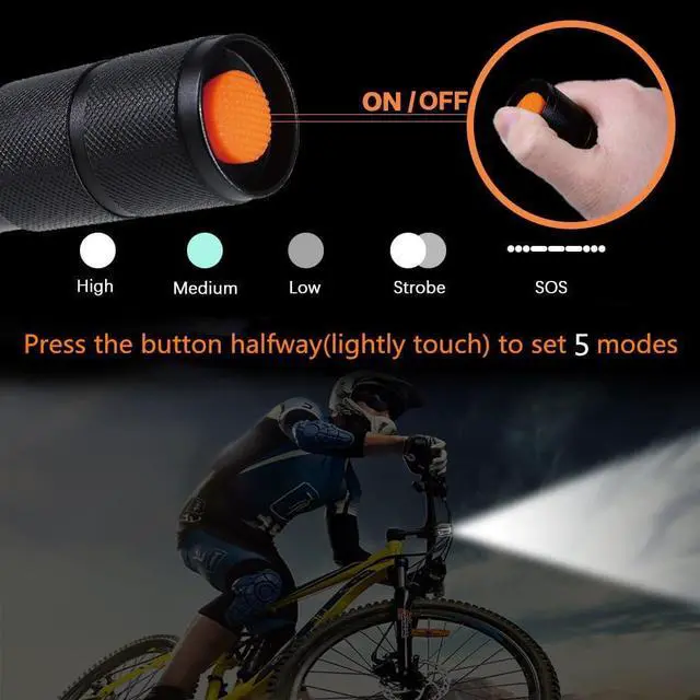 Alt view image 4 of 7 - 2 Pack Tactical Flashlights Torch Military Grade 5 Modes 3000 High Lumens Led Waterproof Handheld Flashlight for Camping Biking Hiking Outdoor Home Emergency