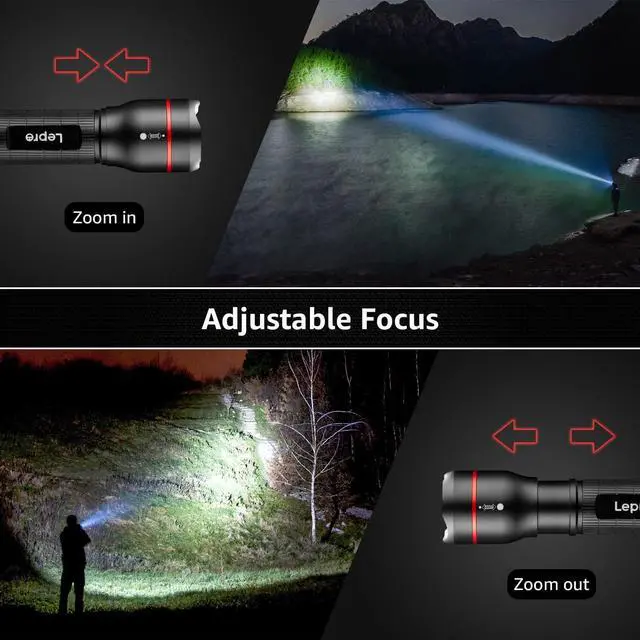 Alt view image 4 of 7 - Lepro LED Flashlights LE2000 High Lumen, 5 Lighting Modes, Zoomable, Waterproof, Pocket Size Flashlight for Outdoor, Emergency, Camping Gear, Powered by AAA Battery, 2 Pack