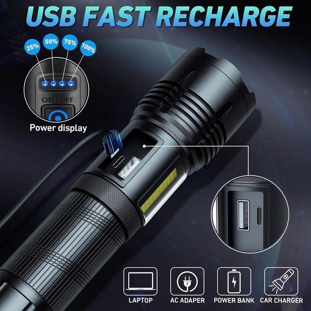 Alt view image 3 of 7 - Rechargeable LED Flashlights High Lumen,990,000 Lumens Super Bright Flashlight,Powerful Flash Light 7 Modes with COB Work Light IPX7 Waterproof for Outdoor Emergency Camping Hiking