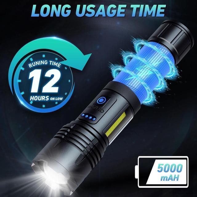 Alt view image 4 of 7 - Rechargeable LED Flashlights High Lumen,990,000 Lumens Super Bright Flashlight,Powerful Flash Light 7 Modes with COB Work Light IPX7 Waterproof for Outdoor Emergency Camping Hiking