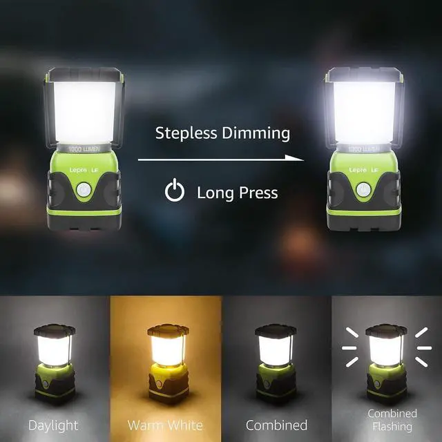 Alt view image 3 of 7 - LE 1000LM Battery Powered LED Camping Lantern Waterproof Tent Light with 4 Light Modes Camping Essentials Portable Lantern Flashlight for Camping Emergency Light Power Outages Not Rechargeable